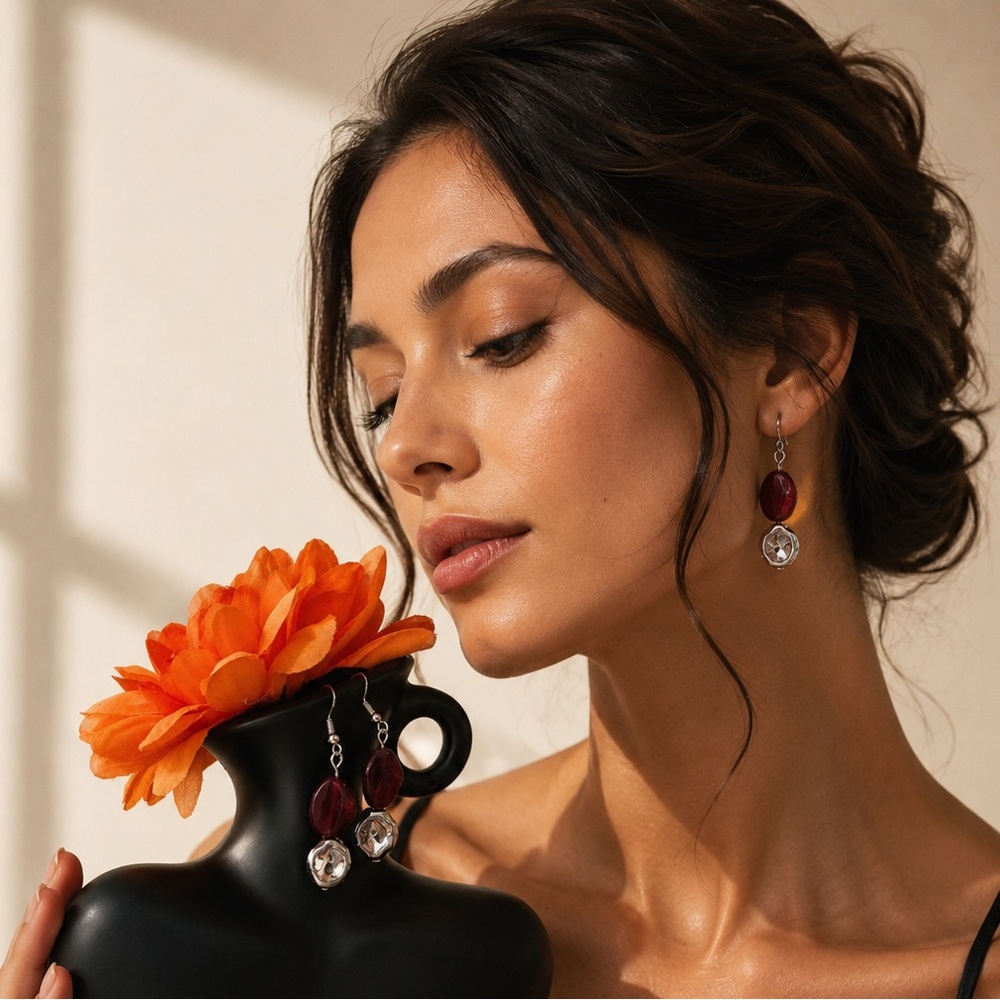 Elegant Red Drop and Crystal Dangle Earrings - Women Jewelry